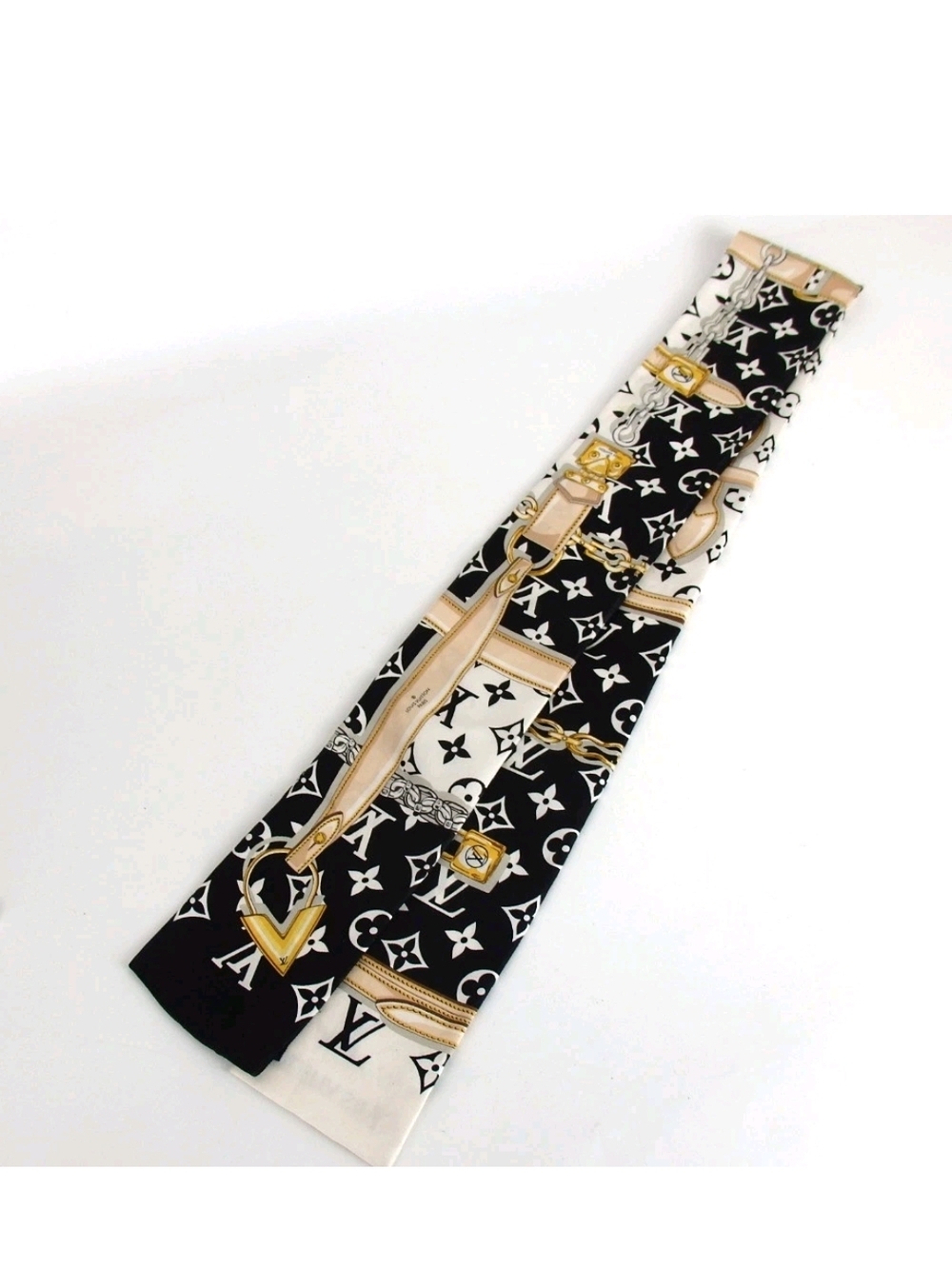 Louis Vuitton Black & White Monogram Silk Twilly Scarf - Picture 3 of 15